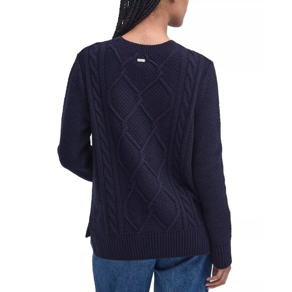 150$ Barbour Ribbed Crew Neck Knitted Burne Sweater Women's Size 4 Navy Blue - Picture 2 of 5